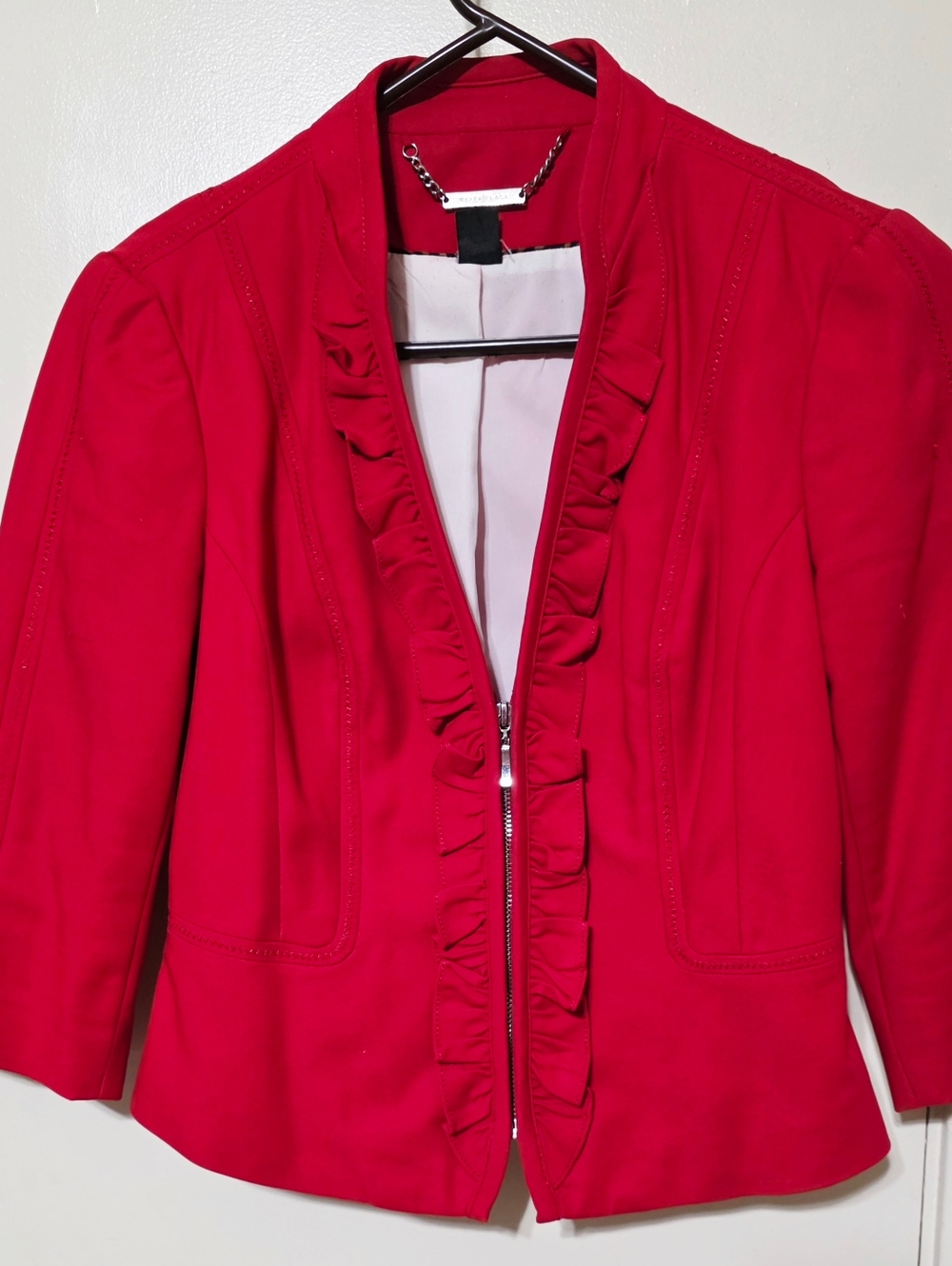 White House Black Market Hot Pink Ruffle-Trim Zip Blazer, Size 2, In GUC!
